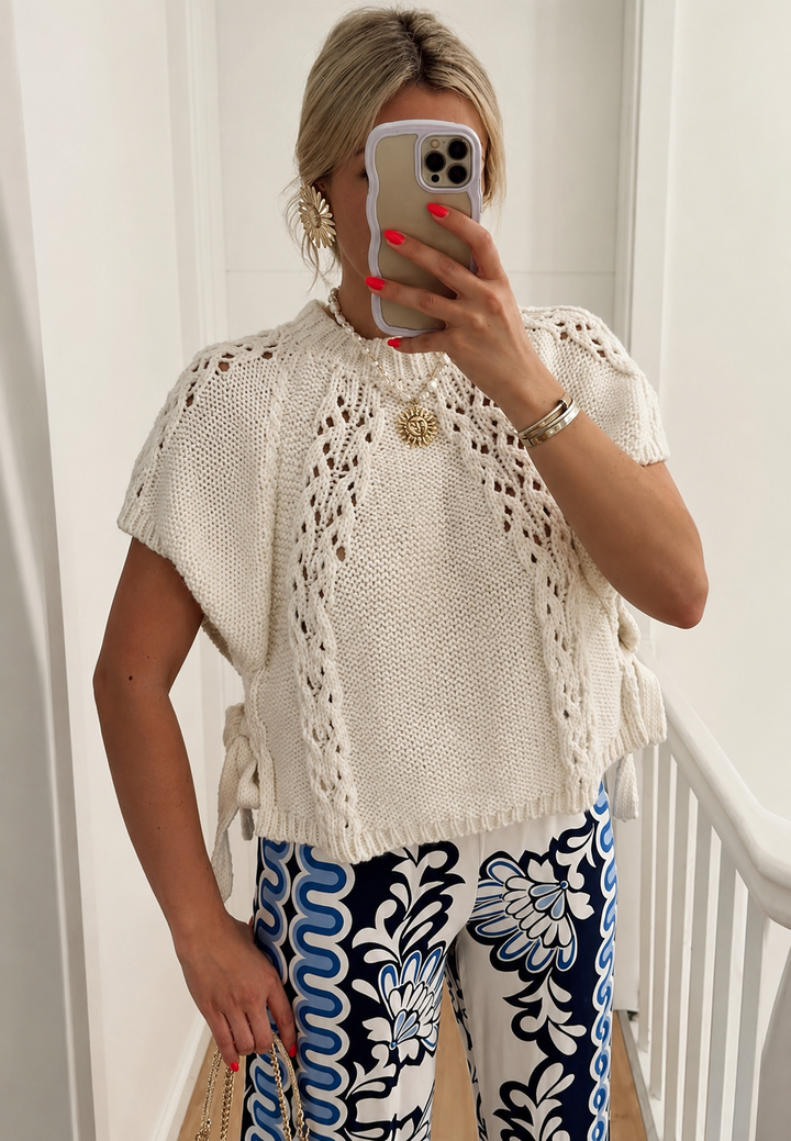 Pull femme en maille ajourée avec nœuds sur les côtés - Ginevra