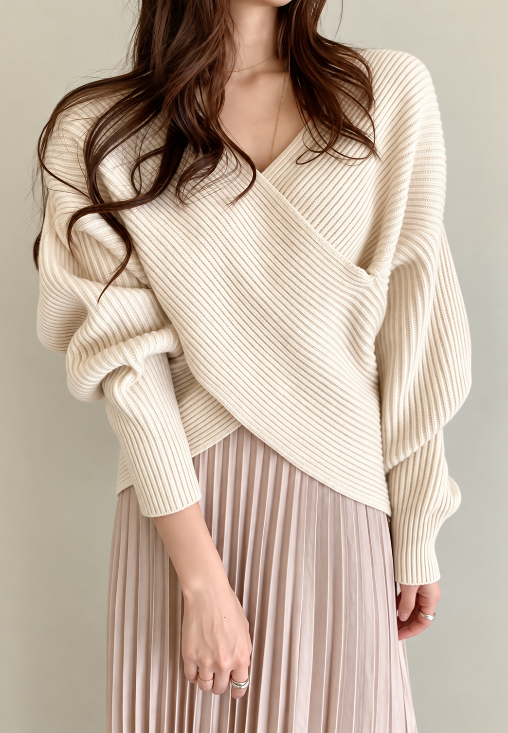 Pull femme côtelé croisé col V épaules dénudées - Mirelda