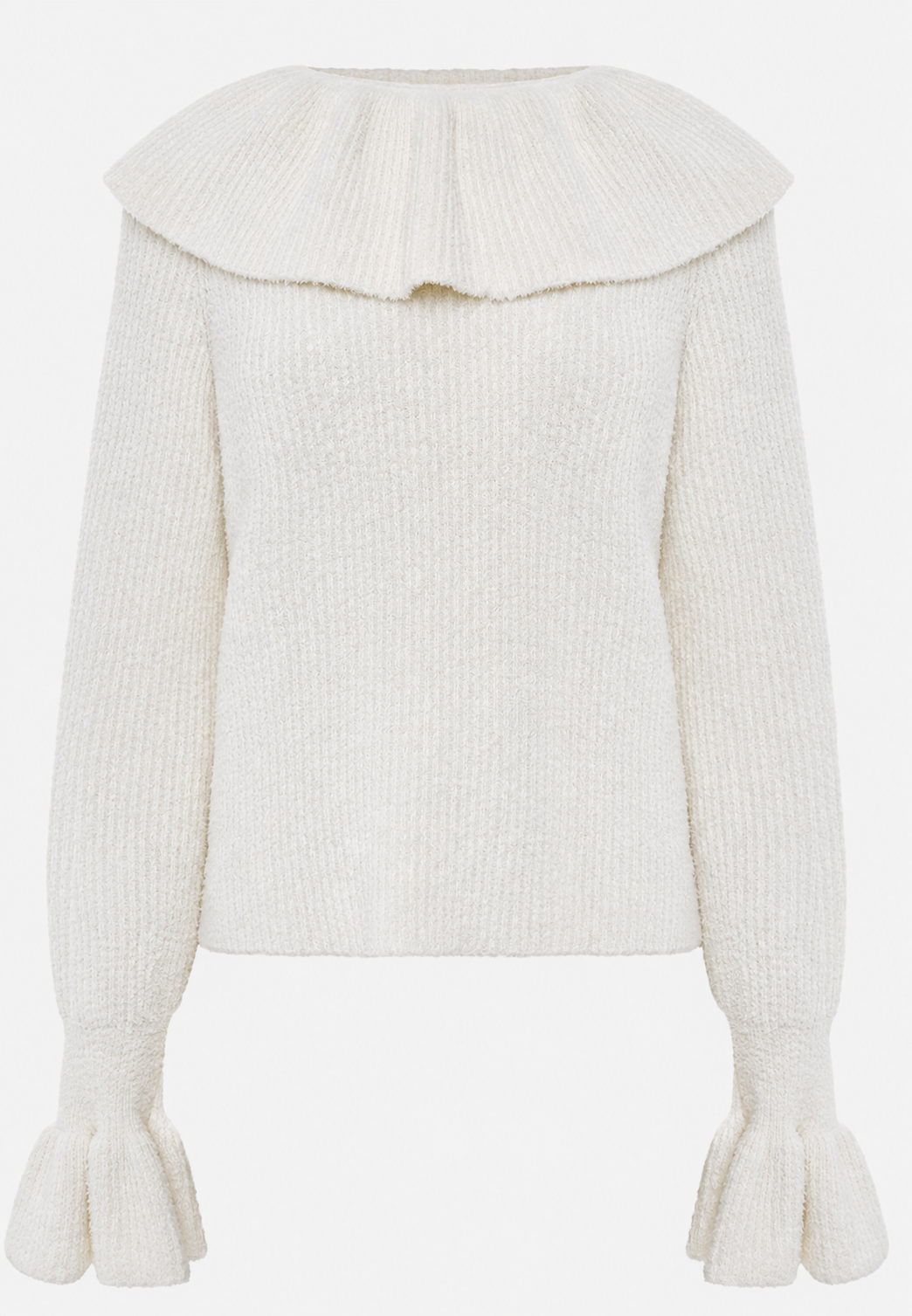 Pull femme en maille à col volanté et manches longues - Capucine
