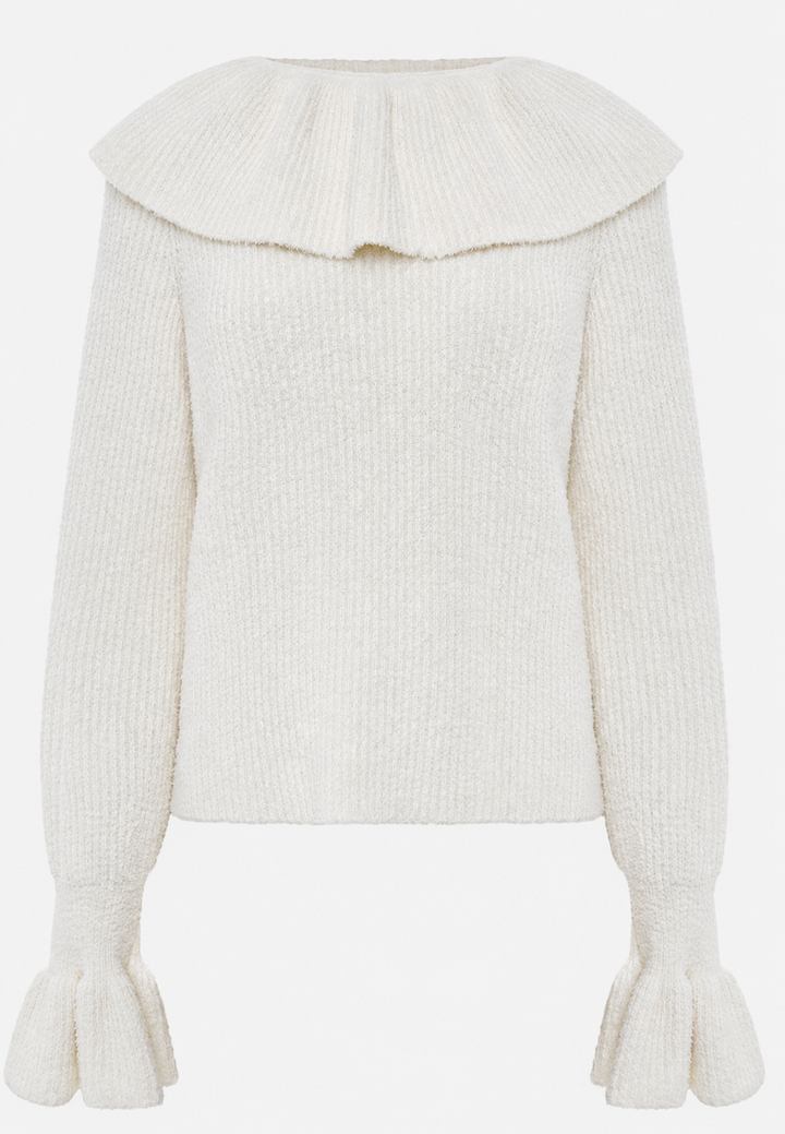 Pull femme en maille à col volanté et manches longues - Capucine