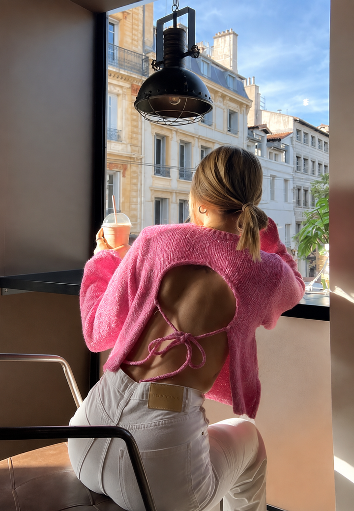 Pull femme en maille avec dos ouvert et nœud - Condisena