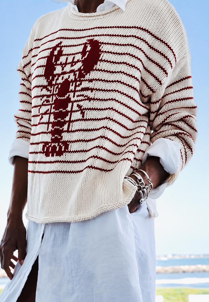 Pull femme à rayures avec motif homard, manches longues - Agnès