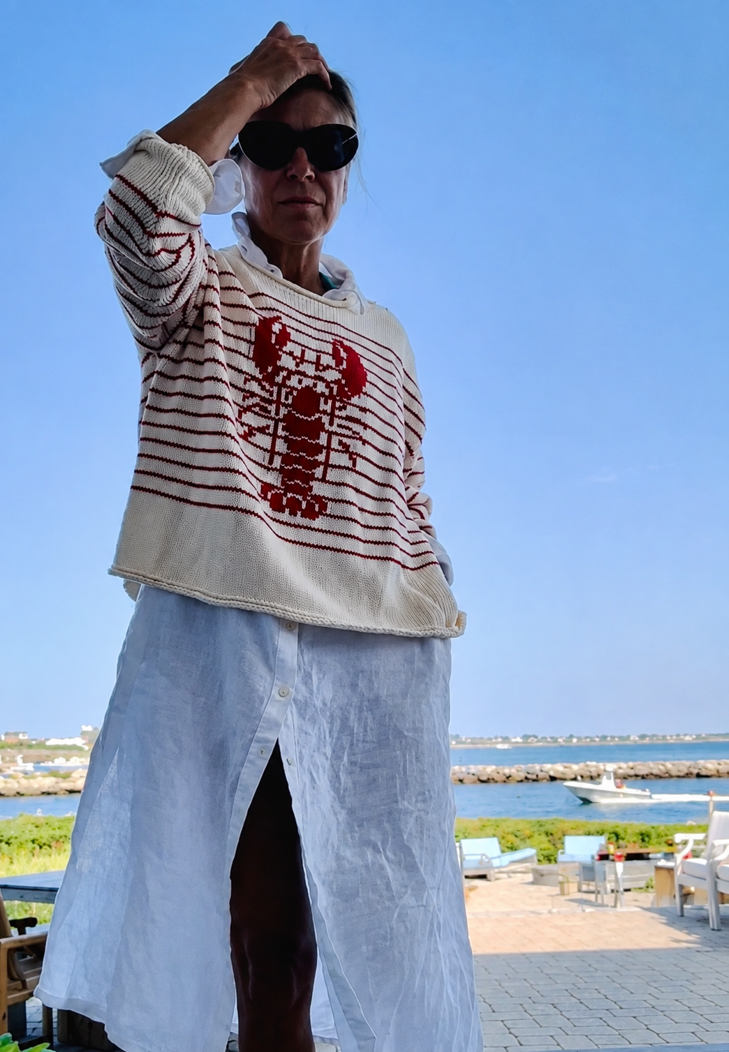 Pull femme à rayures avec motif homard, manches longues - Agnès