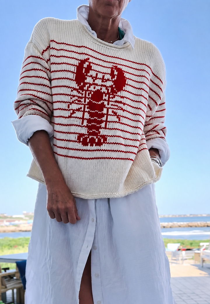 Pull femme à rayures avec motif homard, manches longues - Agnès