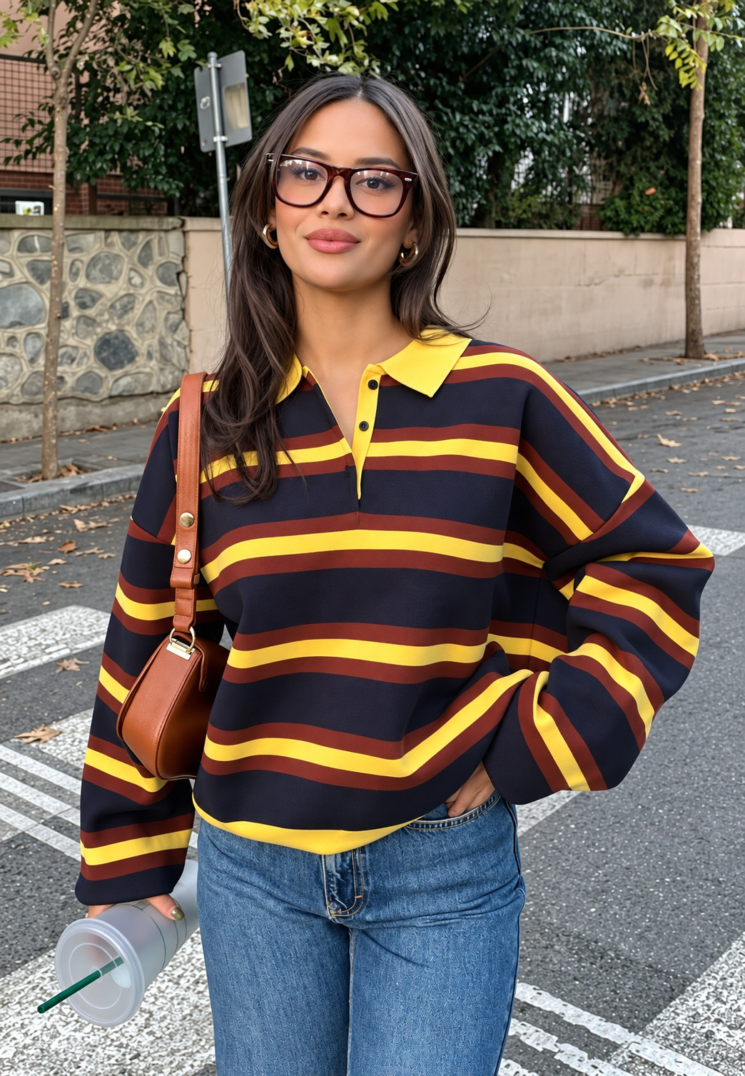 Pull femme à rayures horizontales col polo coupe ample - Naima