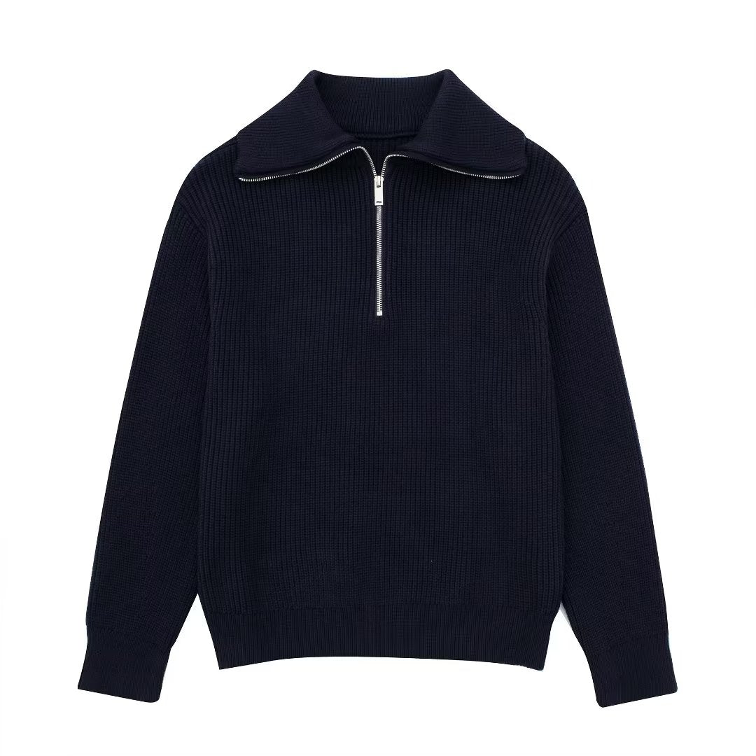 Pull femme à rayures, demi-fermeture éclair, col montant - Holly