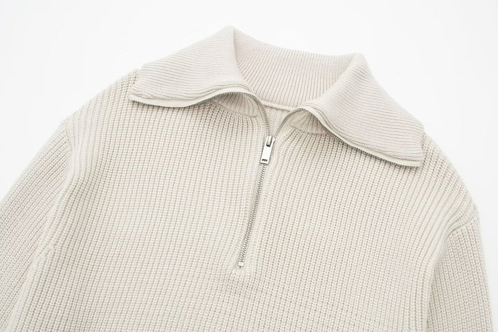 Pull femme à rayures, demi-fermeture éclair, col montant - Holly