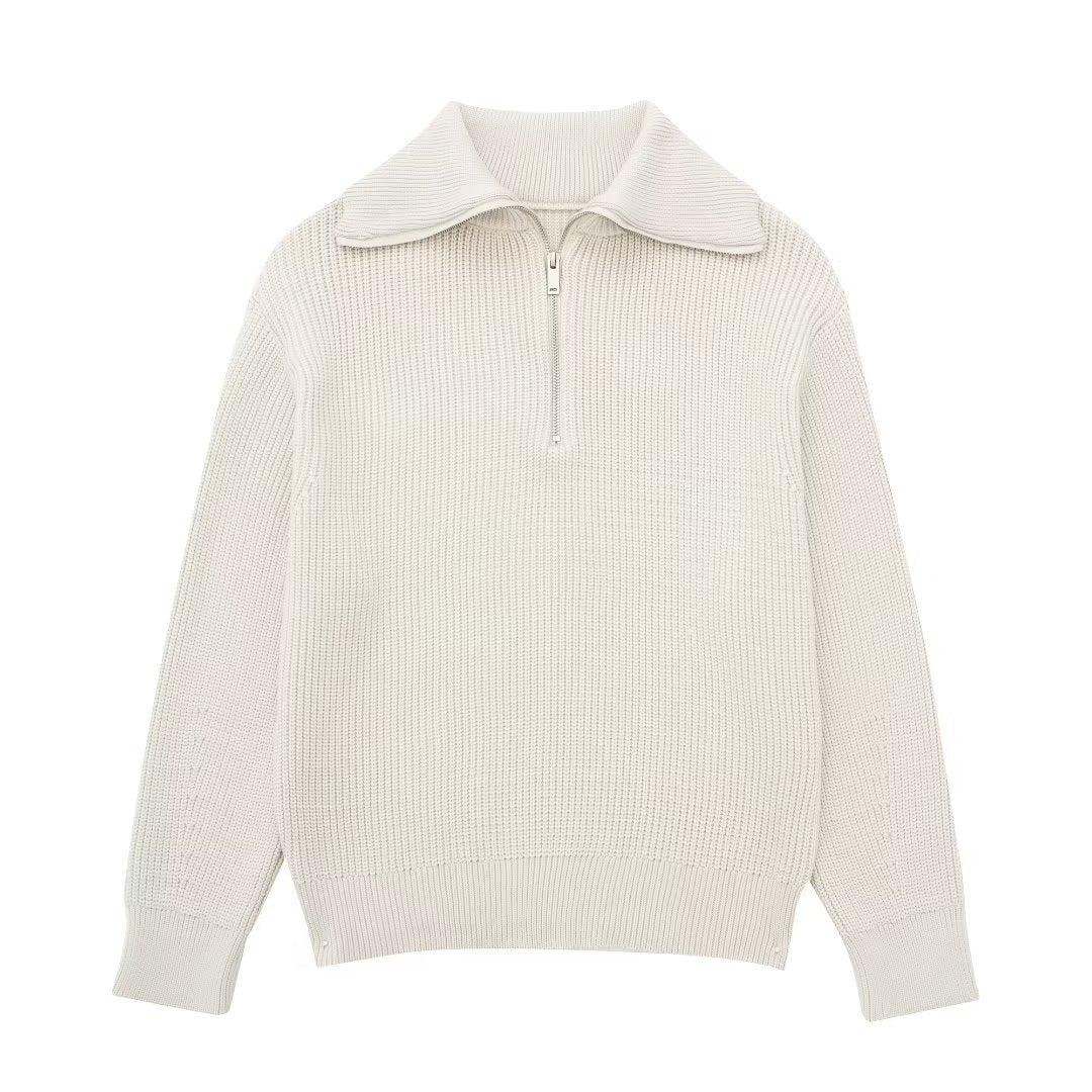Pull femme à rayures, demi-fermeture éclair, col montant - Holly