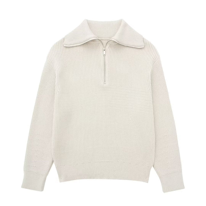 Pull femme à rayures, demi-fermeture éclair, col montant - Holly