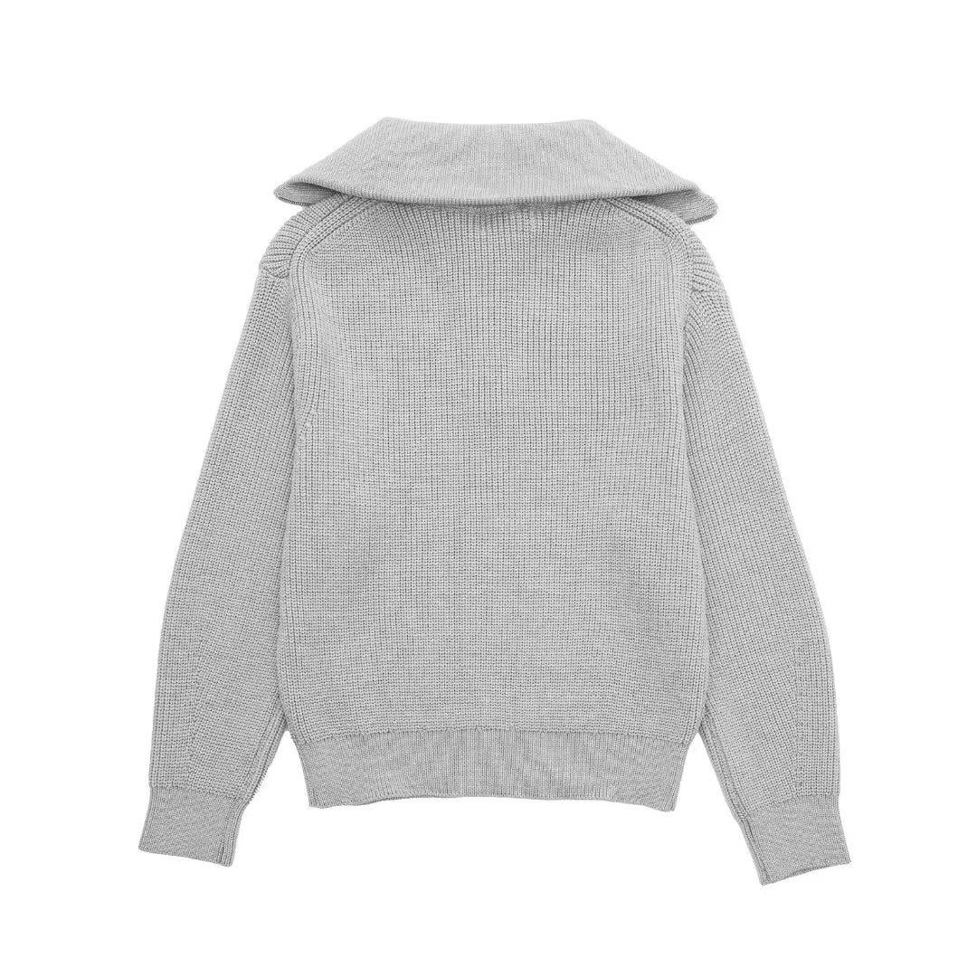 Pull femme à rayures, demi-fermeture éclair, col montant - Holly