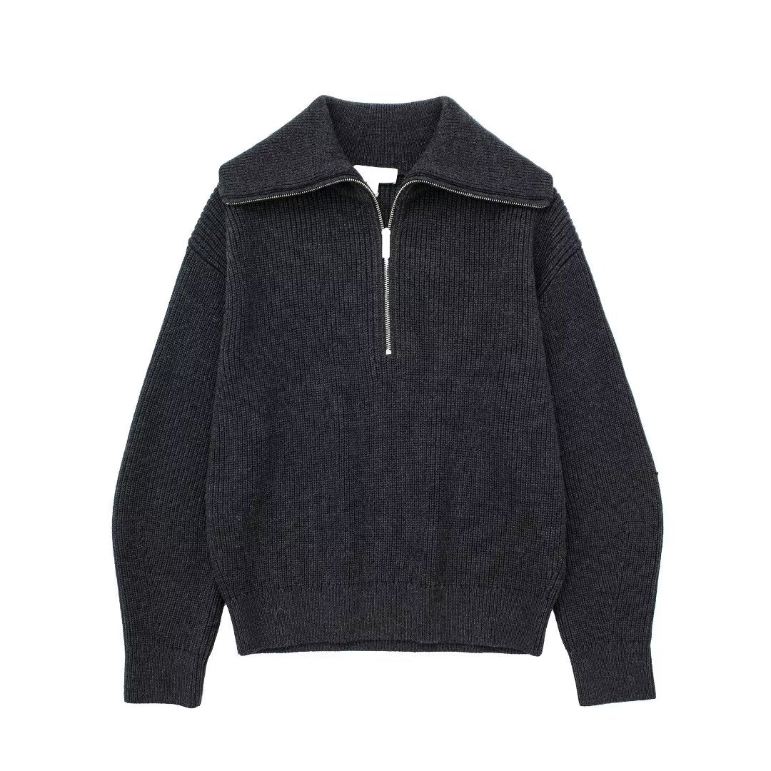 Pull femme à rayures, demi-fermeture éclair, col montant - Holly