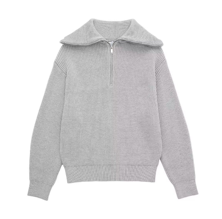 Pull femme à rayures, demi-fermeture éclair, col montant - Holly