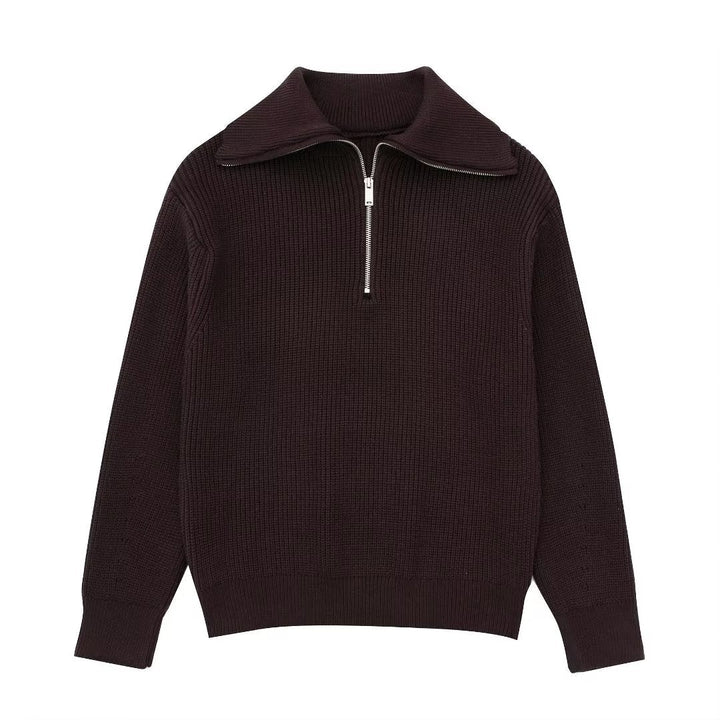 Pull femme à rayures, demi-fermeture éclair, col montant - Holly