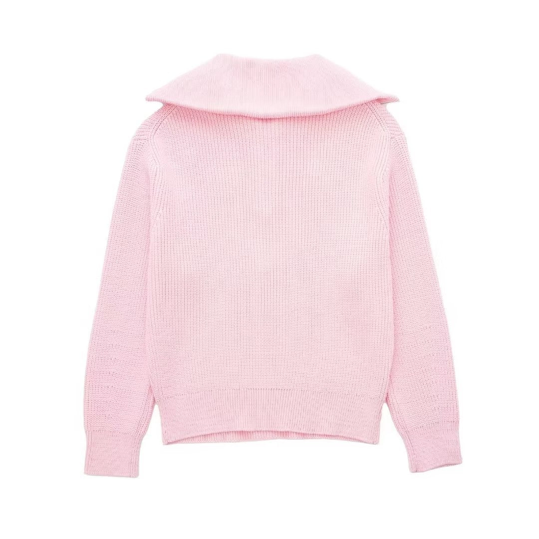Pull femme à rayures, demi-fermeture éclair, col montant - Holly