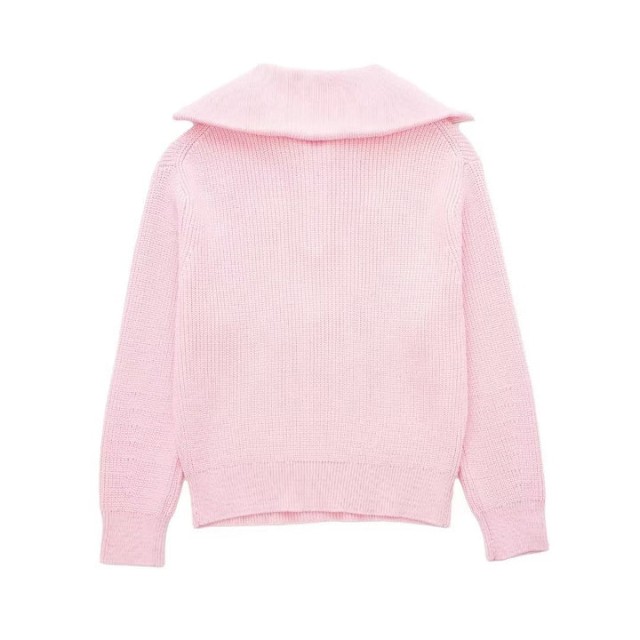 Pull femme à rayures, demi-fermeture éclair, col montant - Holly