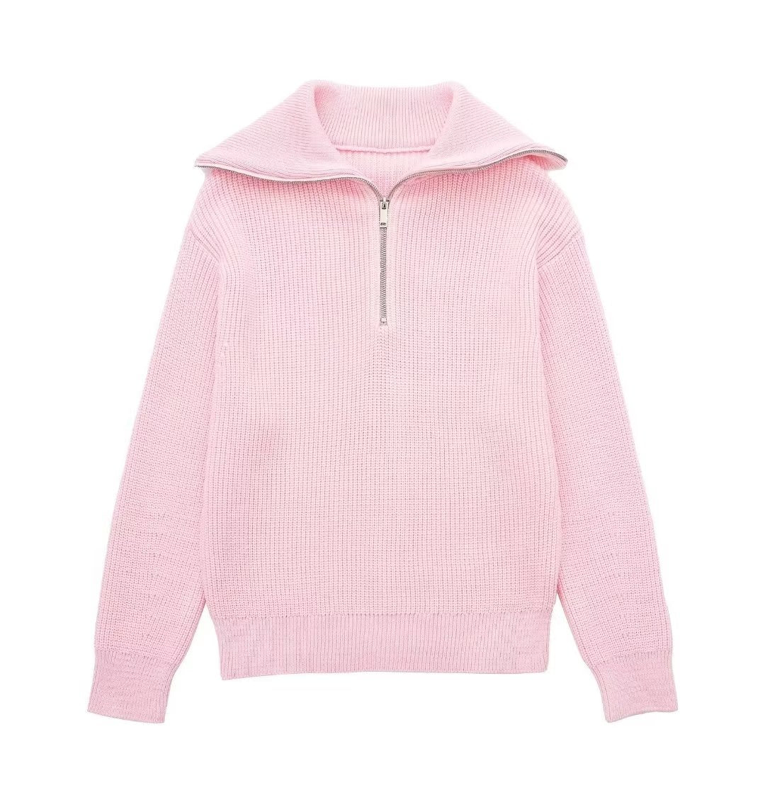 Pull femme à rayures, demi-fermeture éclair, col montant - Holly