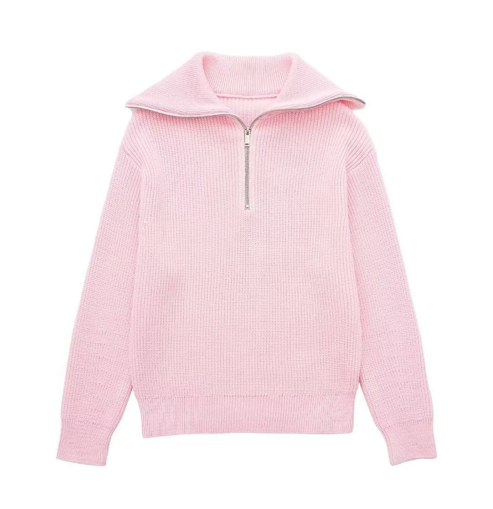 Pull femme à rayures, demi-fermeture éclair, col montant - Holly