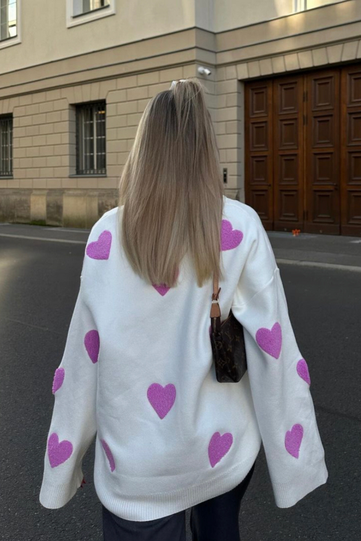 Pull oversize en maille avec des cœurs - Barissa