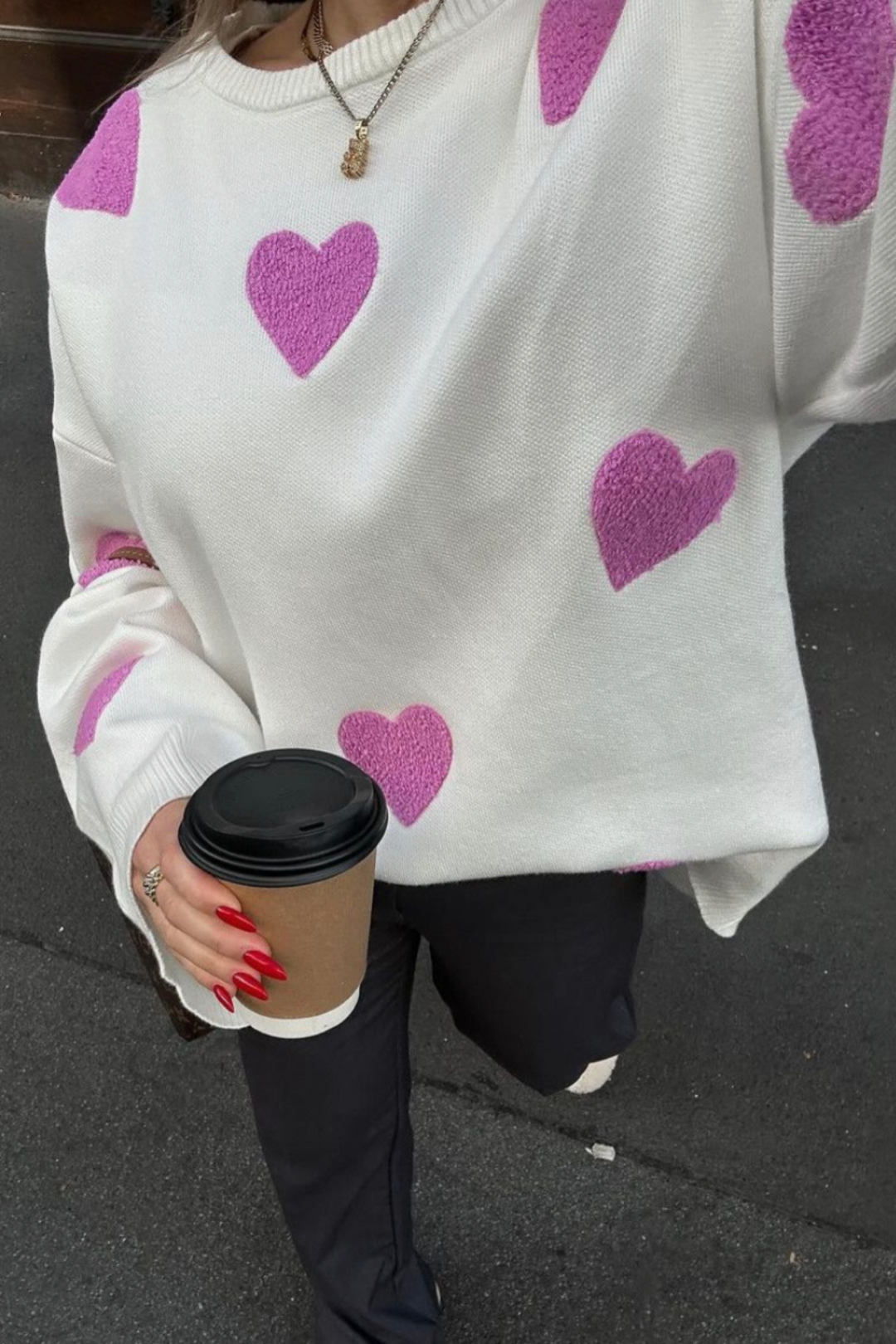 Pull oversize en maille avec des cœurs - Barissa