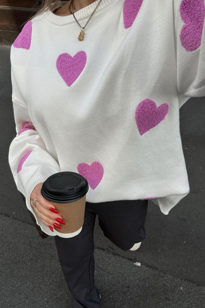 Pull oversize en maille avec des cœurs - Barissa