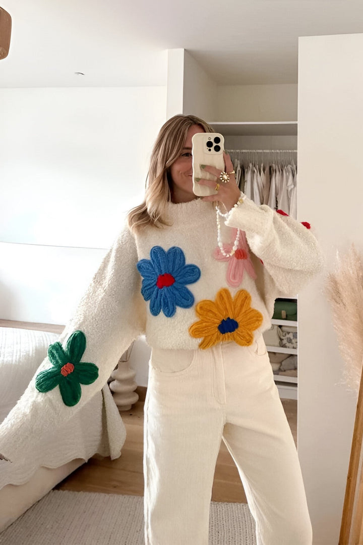 Pull oversize en maille avec motifs floraux en relief - Artelia