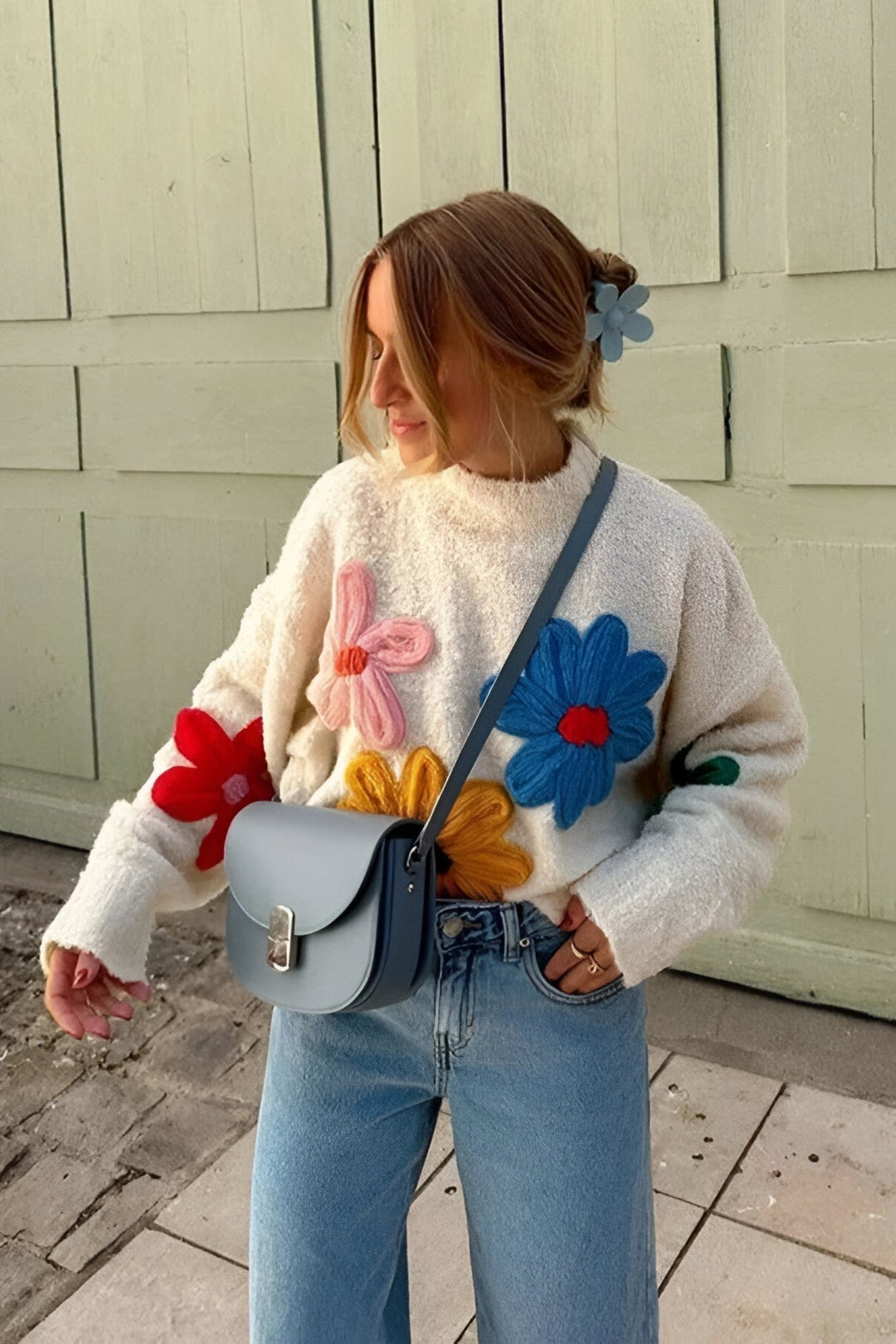 Pull oversize en maille avec motifs floraux en relief - Artelia