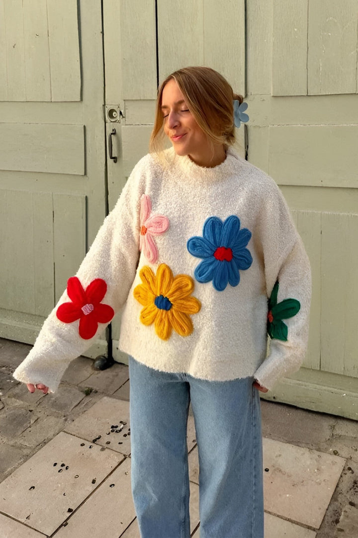 Pull oversize en maille avec motifs floraux en relief - Artelia