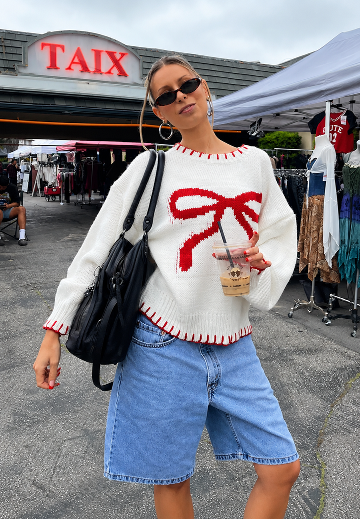Pull oversize en maille jacquard à nœuds - Conny
