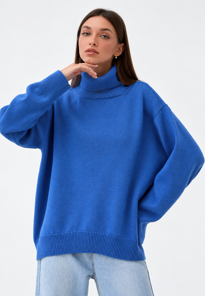 Pull oversize femme col roulé épaules tombantes maille lisse - Eirwen