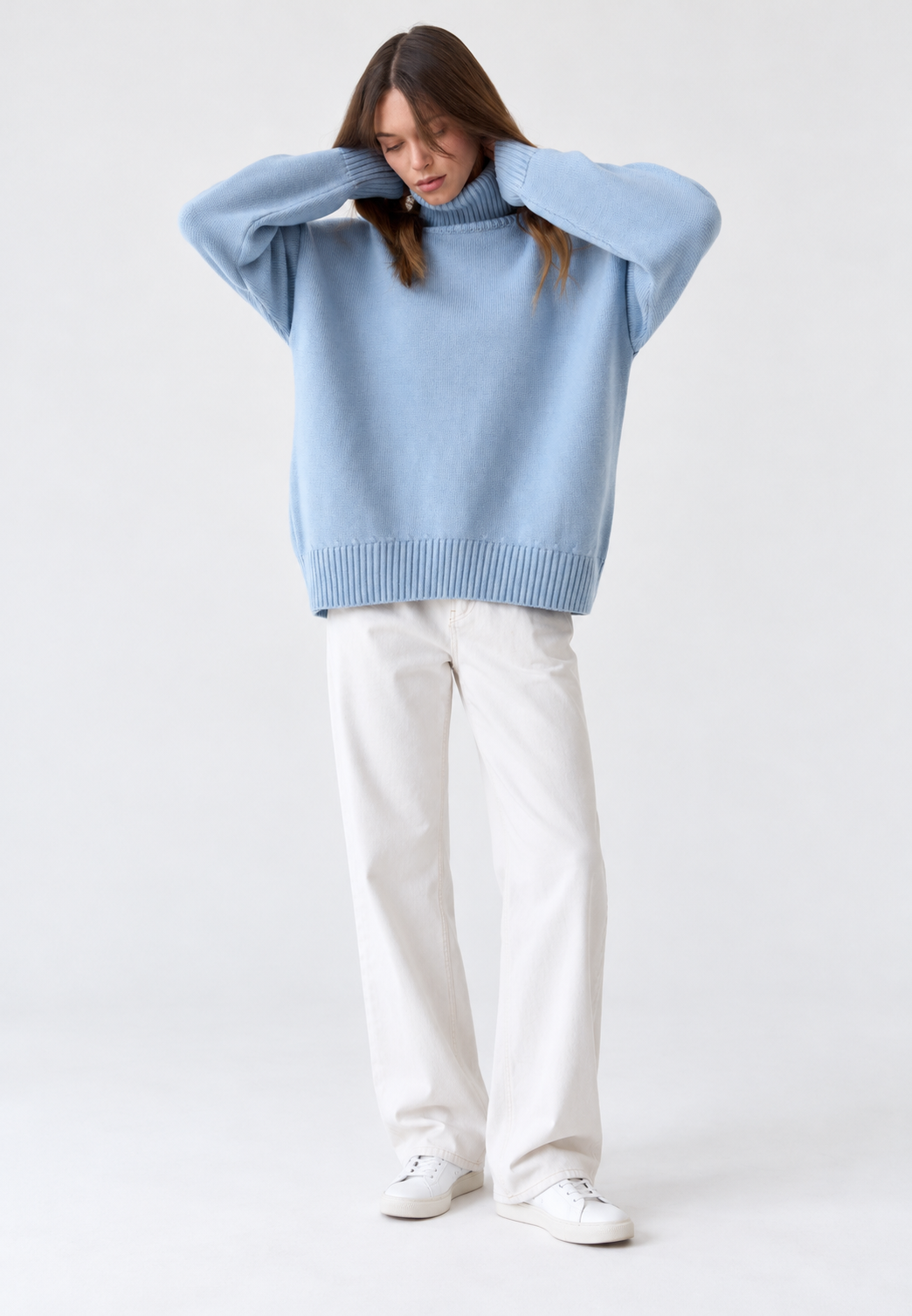 Pull oversize femme col roulé épaules tombantes maille lisse - Eirwen