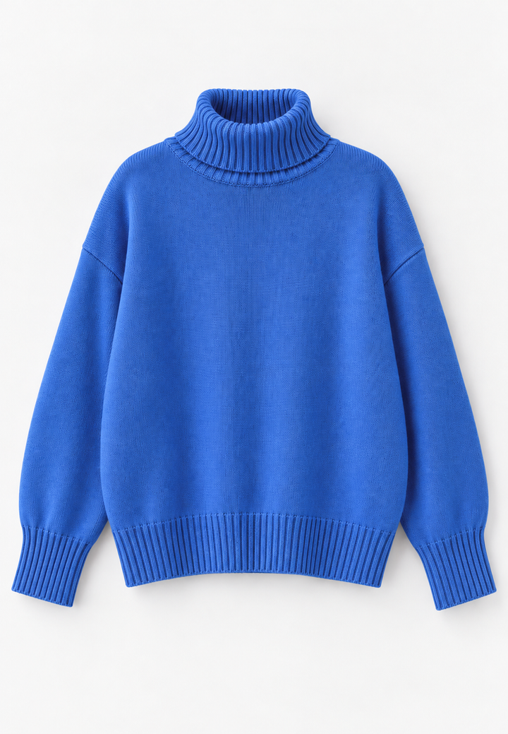 Pull oversize femme col roulé épaules tombantes maille lisse - Eirwen