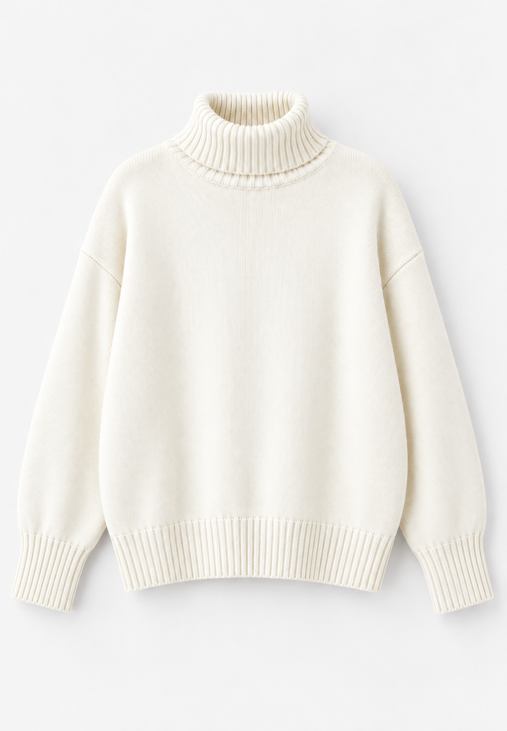 Pull oversize femme col roulé épaules tombantes maille lisse - Eirwen