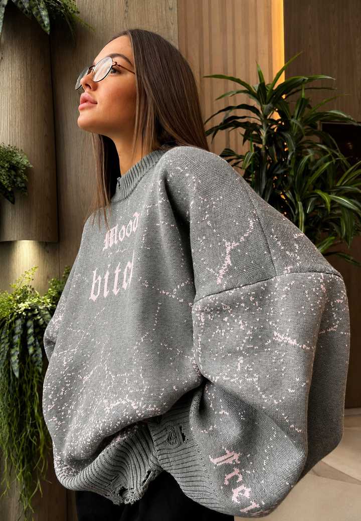Pull oversize pour femme à imprimé graphique et détails déchirés - Liora