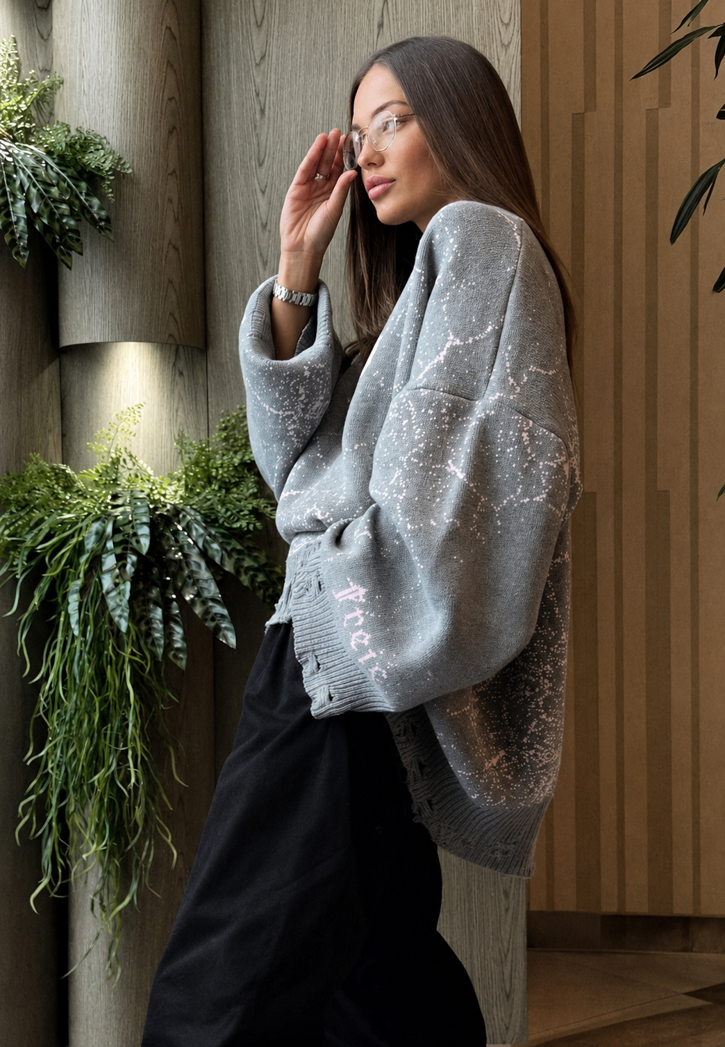 Pull oversize pour femme à imprimé graphique et détails déchirés - Liora