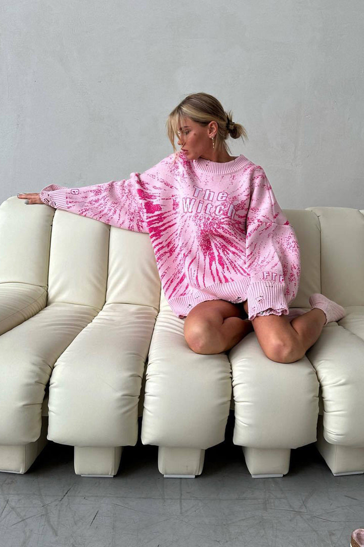 Pull oversize pour femme à imprimé graphique et détails déchirés - Liora