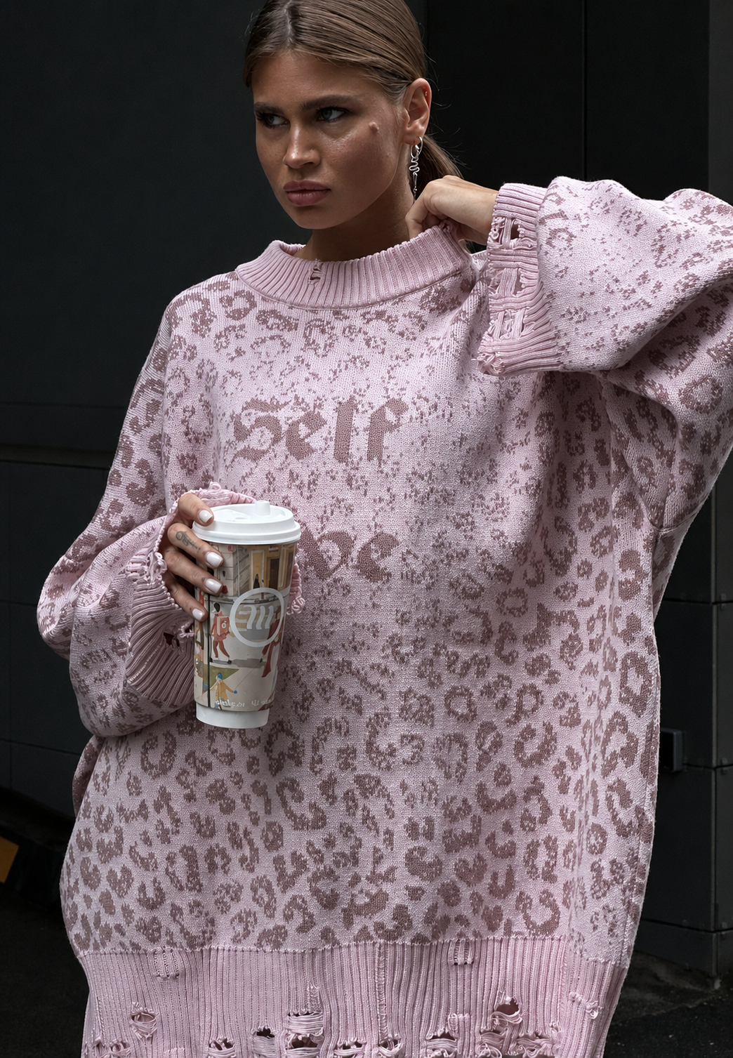 Pull oversize pour femme à imprimé graphique et détails déchirés - Liora