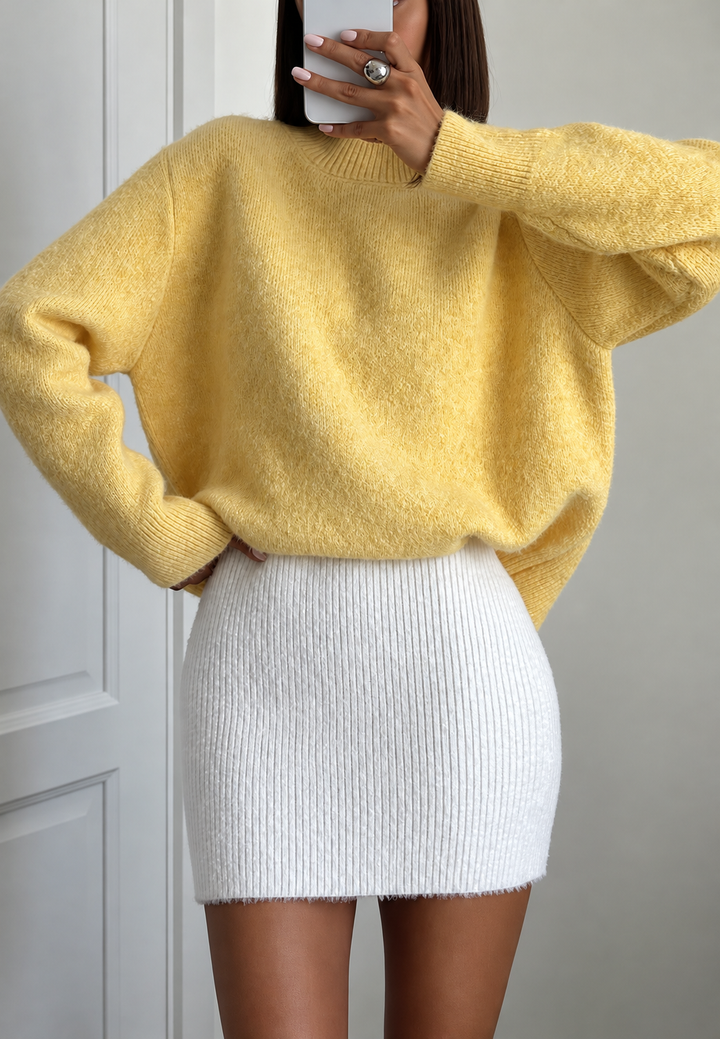 Pull oversize femme en maille duveteuse col rond - Agneta