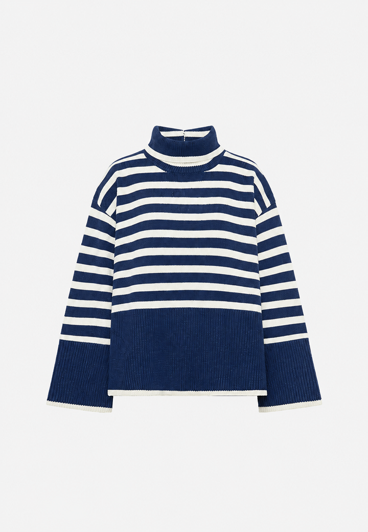 Pull oversize pour femme à rayures, col roulé et manches larges - Leonie