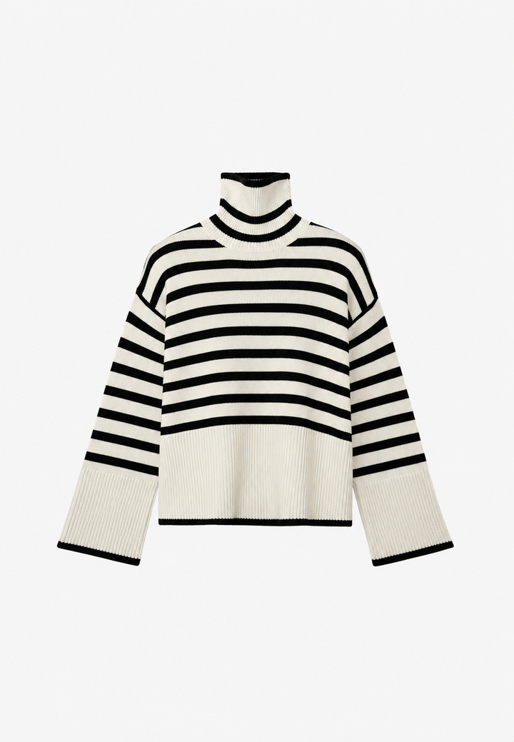 Pull oversize pour femme à rayures, col roulé et manches larges - Leonie