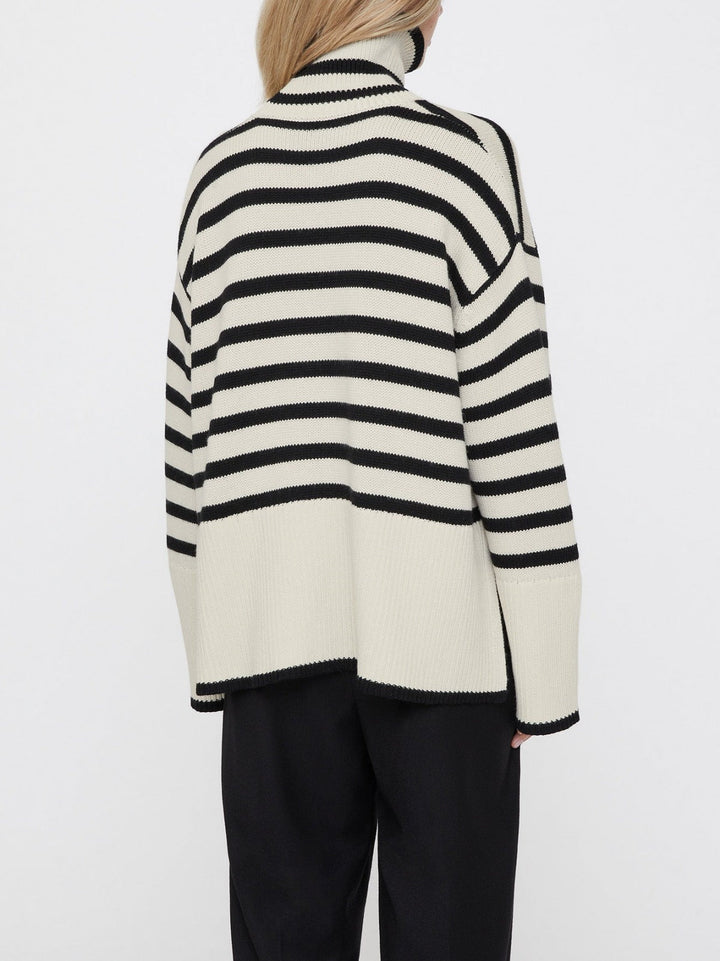 Pull oversize pour femme à rayures, col roulé et manches larges - Leonie