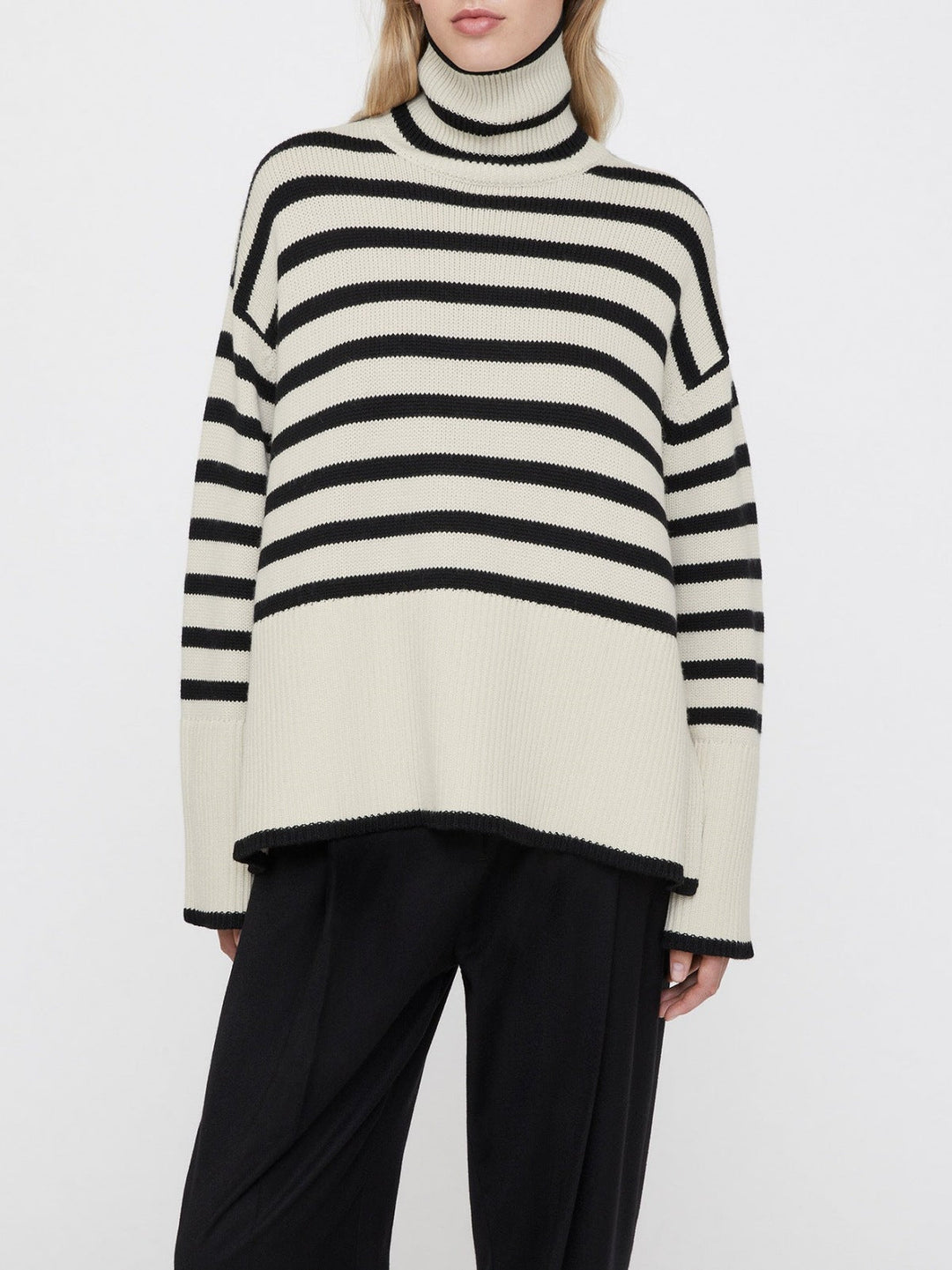 Pull oversize pour femme à rayures, col roulé et manches larges - Leonie