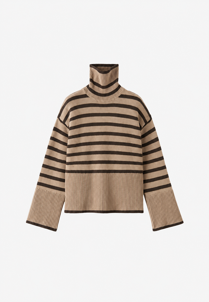 Pull oversize pour femme à rayures, col roulé et manches larges - Leonie