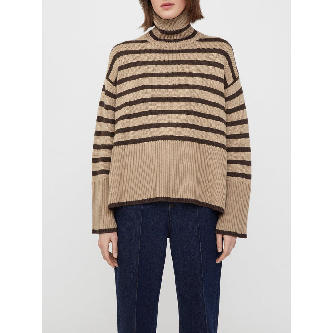 Pull oversize pour femme à rayures, col roulé et manches larges - Leonie