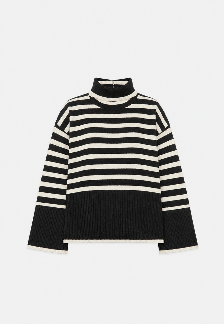 Pull oversize pour femme à rayures, col roulé et manches larges - Leonie