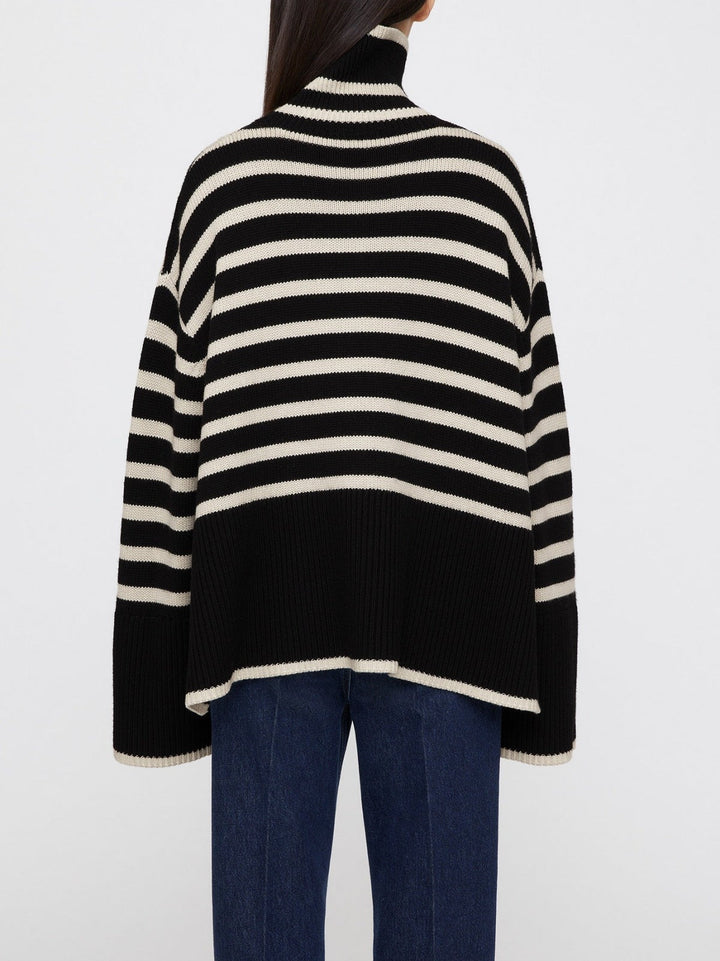 Pull oversize pour femme à rayures, col roulé et manches larges - Leonie