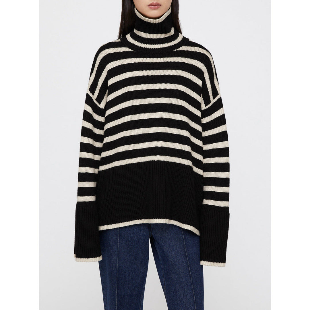 Pull oversize pour femme à rayures, col roulé et manches larges - Leonie