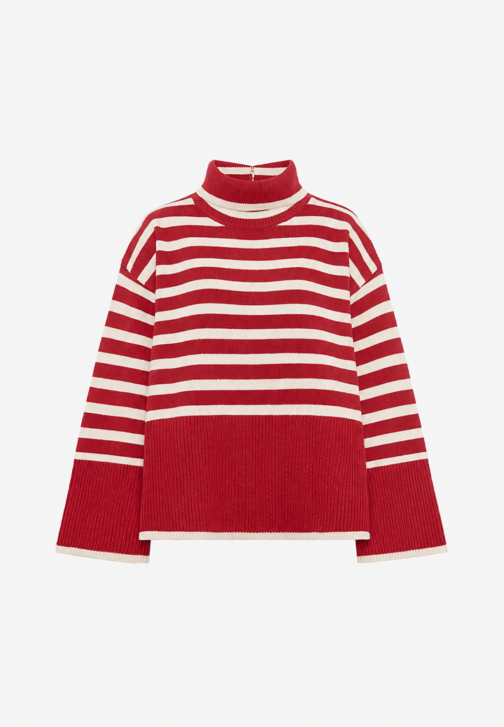 Pull oversize pour femme à rayures, col roulé et manches larges - Leonie