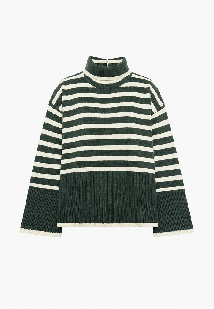 Pull oversize pour femme à rayures, col roulé et manches larges - Leonie