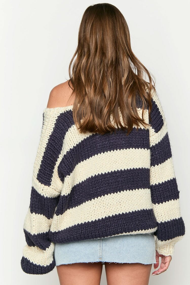 Pull oversize à rayures pour femme, épaules dénudées - Frida