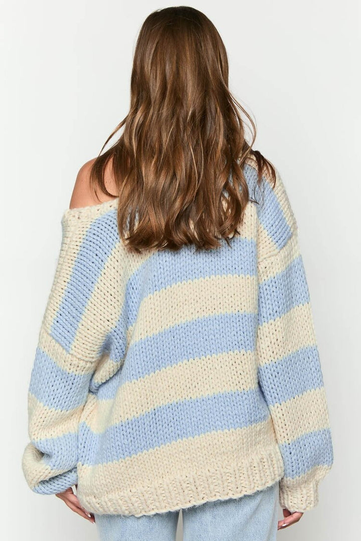 Pull oversize à rayures pour femme, épaules dénudées - Frida